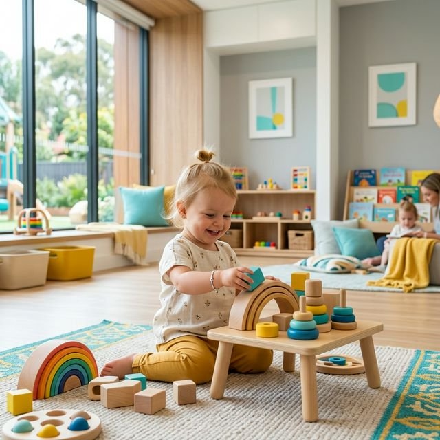Criança feliz e acolhida num espaço divertido